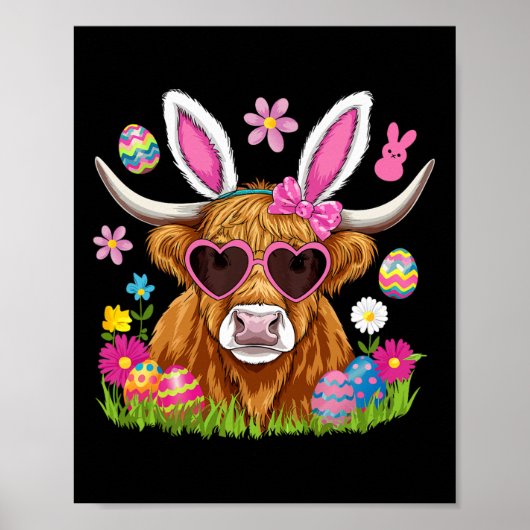 Poster Vache de Pâques mignonne Lapin de Pâques Farmer Fe (Devant)