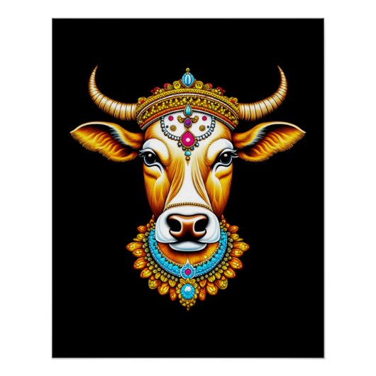 Poster Vache décorée pongée (Devant)