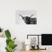Poster Vache des hautes terres robuste en monochrome (Bureau à domicile)