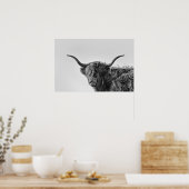 Poster Vache des hautes terres robuste en monochrome (Cuisine)