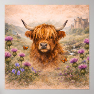 Poster Vache des Highlands - Animaux à l'aquarelle