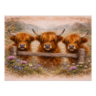 Poster Vache des Highlands - Animaux à l'aquarelle
