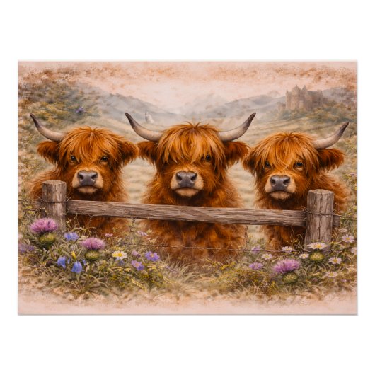 Poster Vache des Highlands - Animaux à l'aquarelle (Devant)