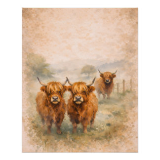 Poster Vache des Highlands - Animaux à l'aquarelle