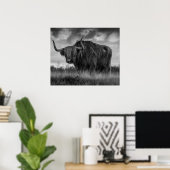 Poster Vache des Highlands Écosse Brun rustique monochrom (Bureau à domicile)