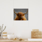 Poster Vache des Highlands Écosse Noir Blanc Rustique (Cuisine)