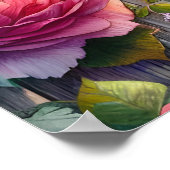 Poster Vache des Highlands et roses roses (Coin)