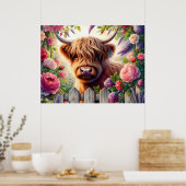 Poster Vache des Highlands et roses roses (Cuisine)
