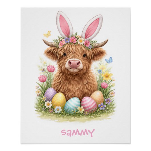 Poster Vache des Highlands mignonne avec oreilles de lapi (Devant)