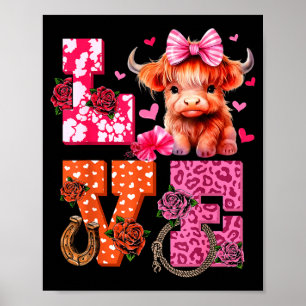 Poster Vache des Highlands mignonne et cœur Nk pour la Sa