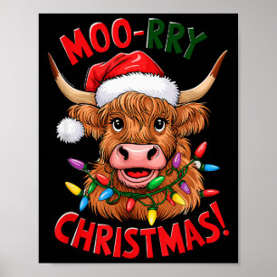 Poster Vache des Highlands Pyjama de Noël Moo Rry Amateur