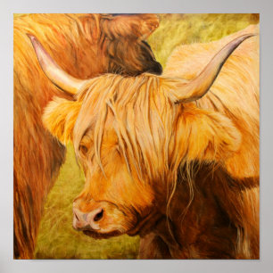 Poster Vache des montagnes, pastels d'huile