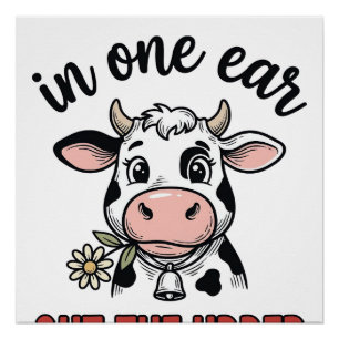 Poster Vache drôle avec une oreille en moins Design de T-