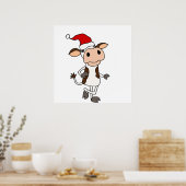 Poster Vache drôle dans Santa Hat Caricature de Noël (Cuisine)