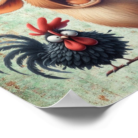 Poster Vache drôle et poulet Hey, tu caches ? (Mat) (Coin)