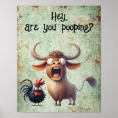 Poster Vache drôle et poulet Hey, tu caches ? (Mat) (Devant)