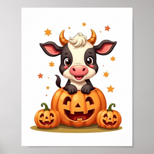 Poster Vache du jardin de citrouilles (Devant)