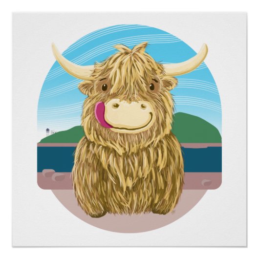 Poster Vache Écossaise Highland, Chilling Sur La Plage (Devant)