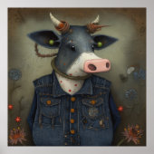 Poster Vache en Couture - Vache drôle en costume (Devant)