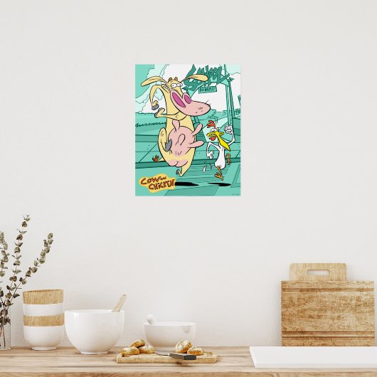 Poster Vache et poulet à courir graphique (Cuisine)