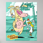 Poster Vache et poulet à courir graphique (Devant)