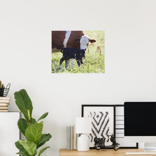Poster Vache et veau (Bureau à domicile)