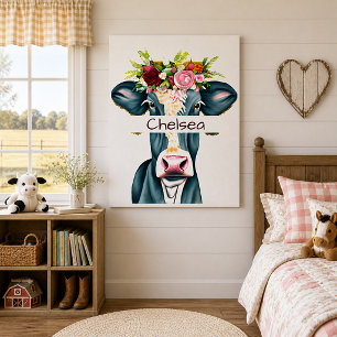 Poster Vache florale personnalisée