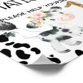 Poster Vache florale rose avec vache Imprimer Signal fête (Coin)