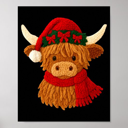 Poster Vache Highland au Crochet Noël Hiver Féminin Enfan (Devant)