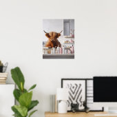 Poster Vache Highland avec produits de beauté rose Salle  (Bureau à domicile)