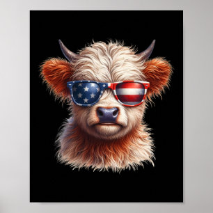 Poster Vache Highland Le 4 Juillet Fête De L'Indépendance