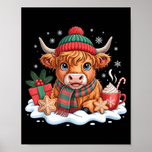 Poster Vache Highland Noël Chapeau de Père Noël M drôle