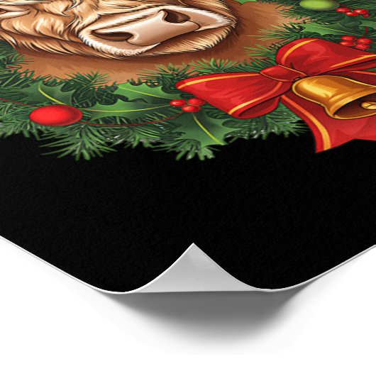 Poster Vache Highland Noël Noël Noël Père Noël Wooly Farm (Coin)