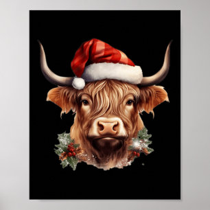 Poster Vache Highland Noël Noël Noël Père Noël Wooly Farm