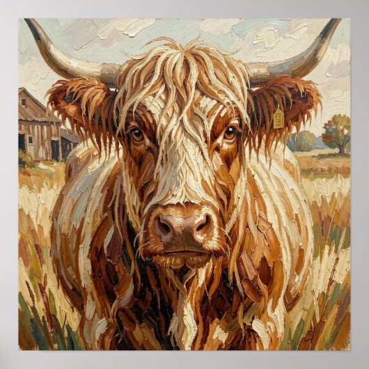 Poster Vache Impasto Mignonne dans un Ranch Rustique (Devant)
