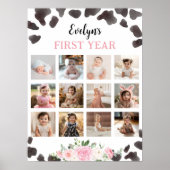 Poster Vache Imprimer Anniversaire Floral Photo Milestone (Devant)
