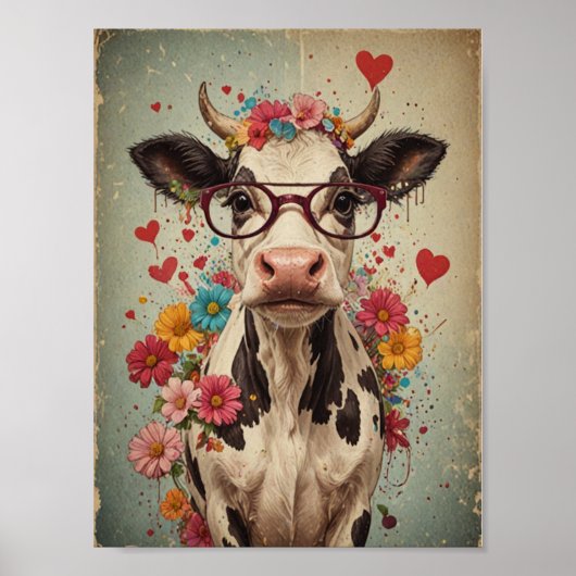 Poster Vache intelligente vintage (Devant)