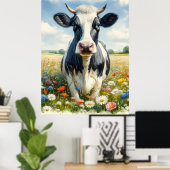 Poster Vache laitière fleur sauvage Holstein (Bureau à domicile)