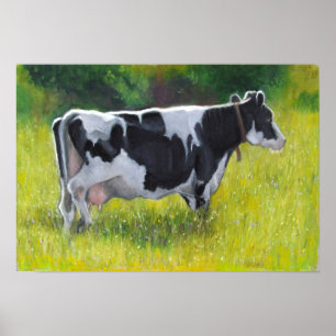 Poster Vache laitière Holstein dans le pâturage, peinture