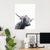 Poster Vache Majestic Highland noir et blanc (Bureau à domicile)