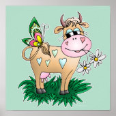 Poster Vache mignonne et papillon (Devant)