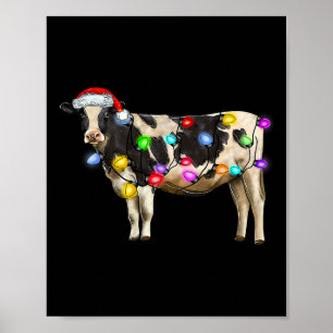 Poster Vache Noël Xmas Vache Renne Chapeau Santa Christma