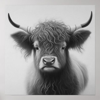 Poster Vache noire et blanche des Highlands