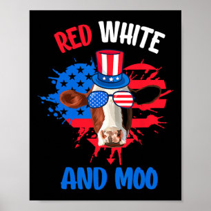Poster Vache Patriotique Rouge Blanc Et Moo 4 juillet