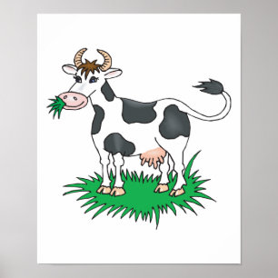 Poster vache pâturante heureuse