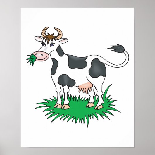 Poster vache pâturante heureuse (Devant)
