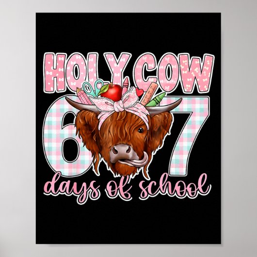 Poster Vache sacrée 67 jours d'école Enseignant Six Sept (Devant)
