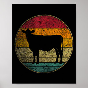 Poster Vache - Silhouette Rétro en détresse Vintage année