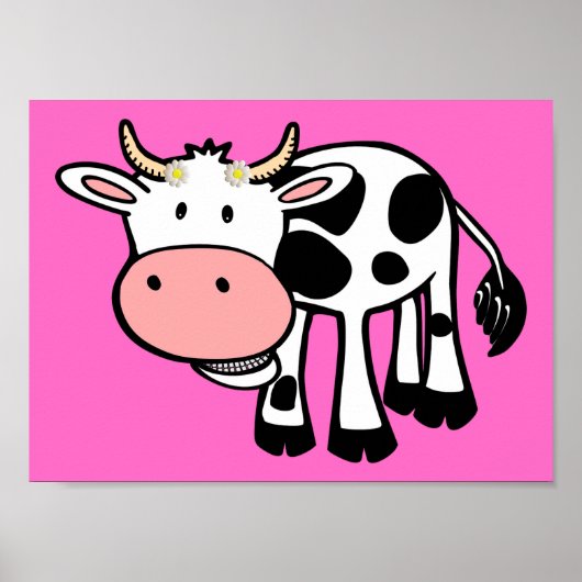 Poster Vache souriante avec marguerites (Devant)