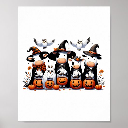 Poster Vaches Fantômes Drôle Halloween Animaux Chouettes  (Devant)